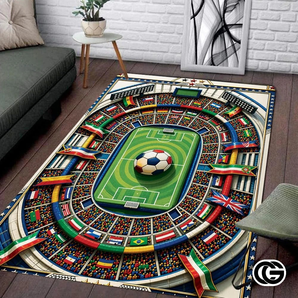 Personalized Soccer Doormat with Trophy and World Flags