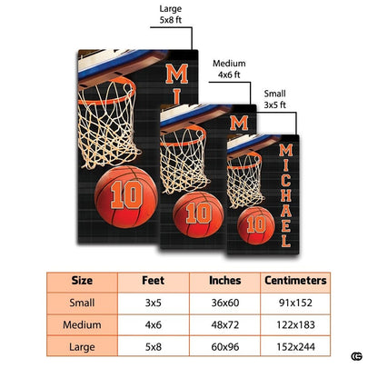 Dimensions and sizing options chart for basketball hoop net living room area rug - thumbnail image 2 of 7