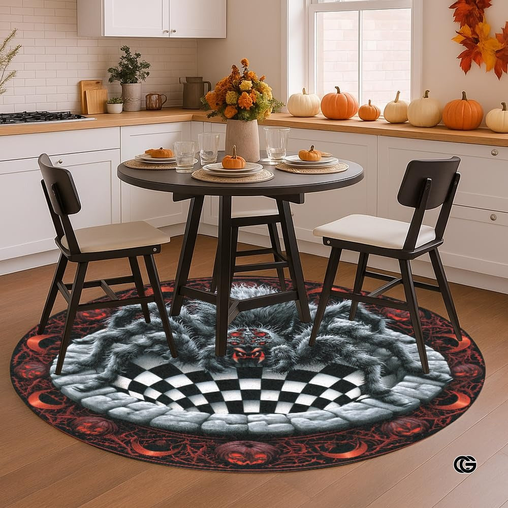 Custom Halloween 3D Effect Optical Illusion Spooky Round Rug (D7)