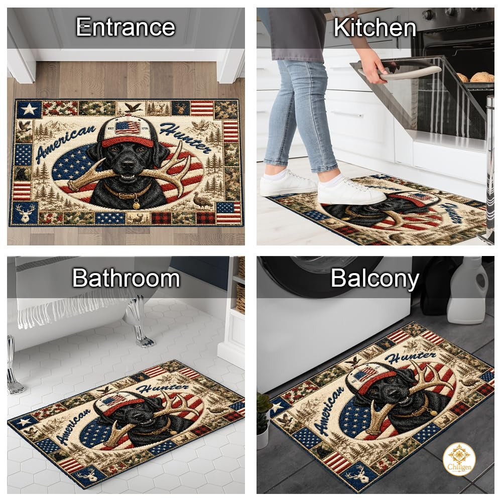 Personalized Family Name Doormat with Patriotic Hunting Art