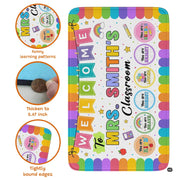 Personalized Teacher Classroom Rug, Custom Back to School Welcome Mat with Name, Kindergarten Preschool Elementary Decor, Composition Notebook Carpet (A03)