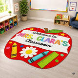 Personalized Composition Notebook Classroom Shaped Rugs for Kids (A03) | Custom Pennant Flag Carpet for Reading Corner, Non-Slip Apple Shape Rug Mat, Classroom Decor, Back To School Gift