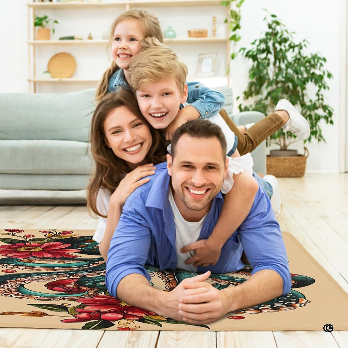 Dimension chart displaying size options for octopus floral area rug. - image 2 of 7