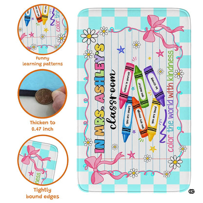 Personalized Teacher Classroom Rug, Custom Back to School Welcome Mat with Name, Kindergarten Preschool Elementary Decor, Composition Notebook Carpet (A06)