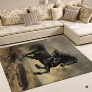 Dimensions and sizing options chart for galloping black stallion oil painting living room area rug - thumbnail image 2 of 5