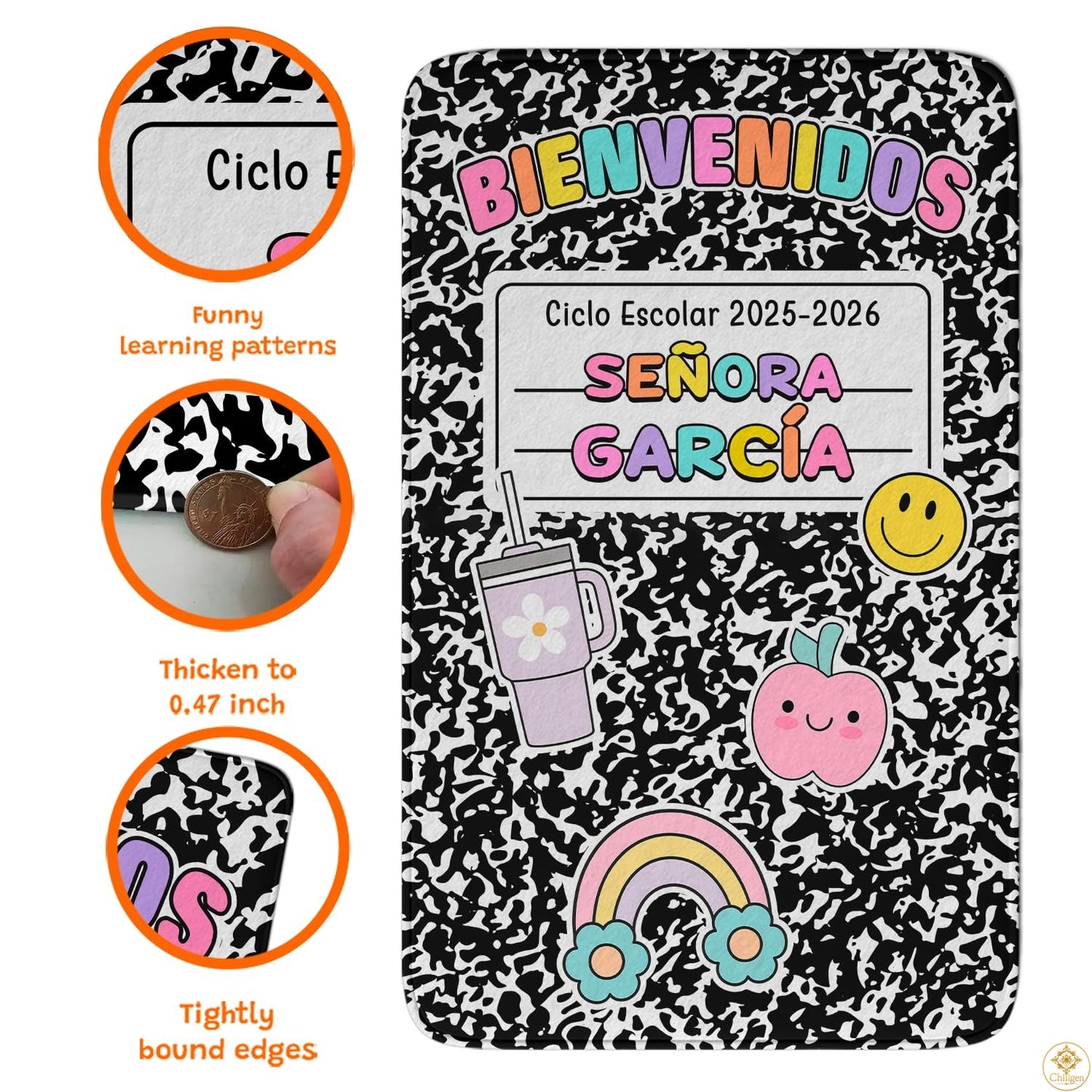 Custom Alphabet Welcome Mat with Spanish ABC and Numbers