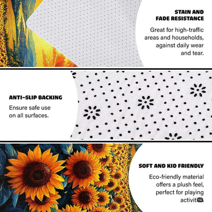 Scenic floral sunflower floor carpet displayed in cozy bedroom interior - thumbnail image 6 of 7