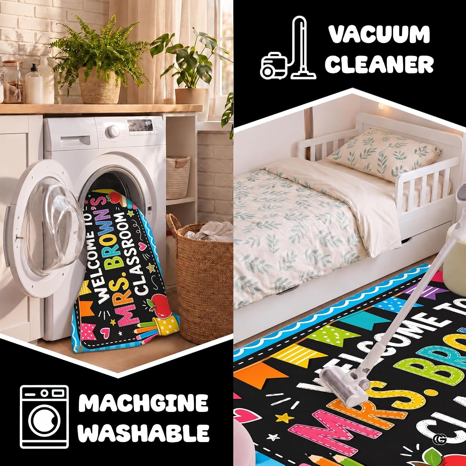Personalized Teacher Classroom Rug, Custom Back to School Welcome Mat with Name, Kindergarten Preschool Elementary Decor, Composition Notebook Carpet (A12)