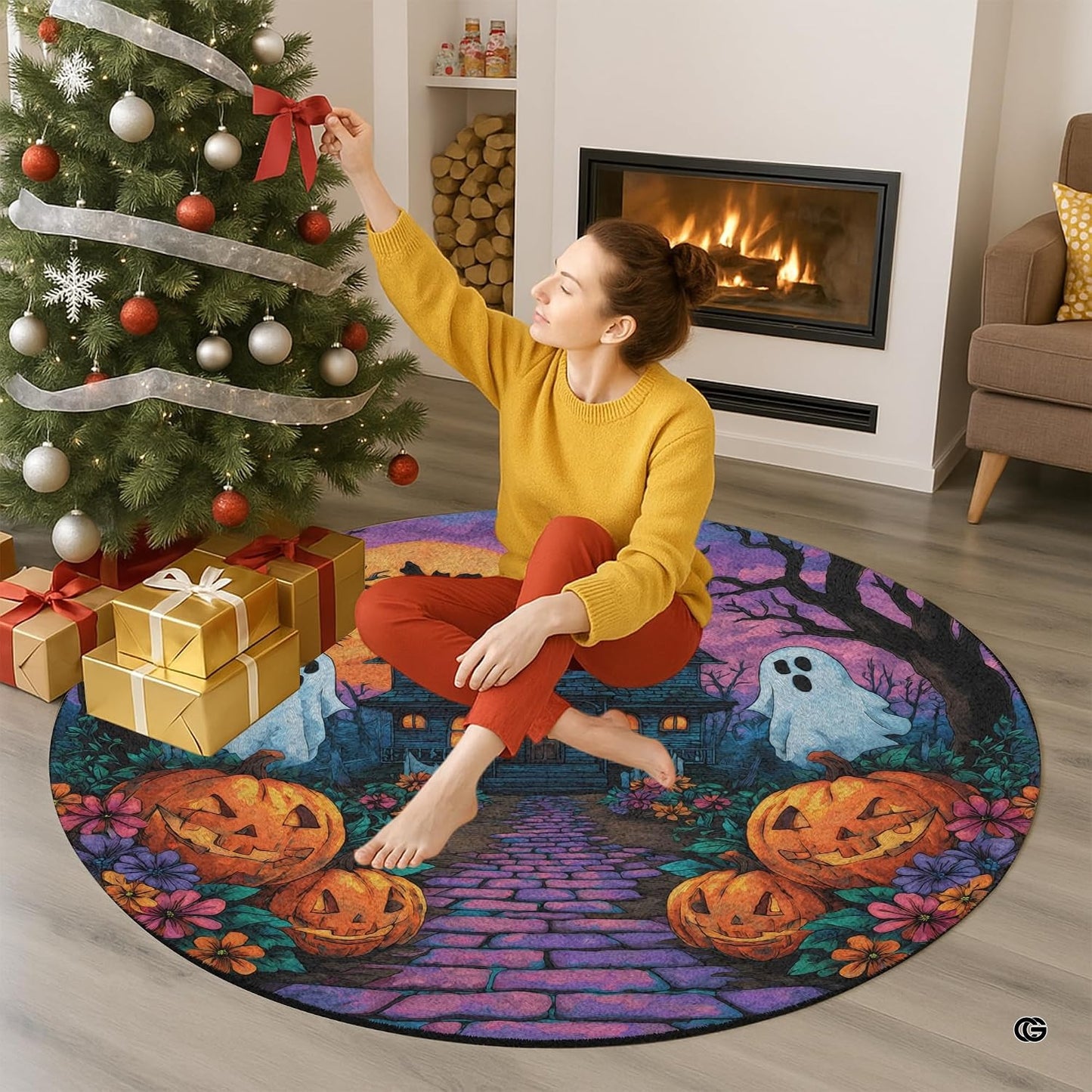 Custom Halloween 3D Optical Illusion Round Rug Skeleton Horror Area Rug (1, #2)