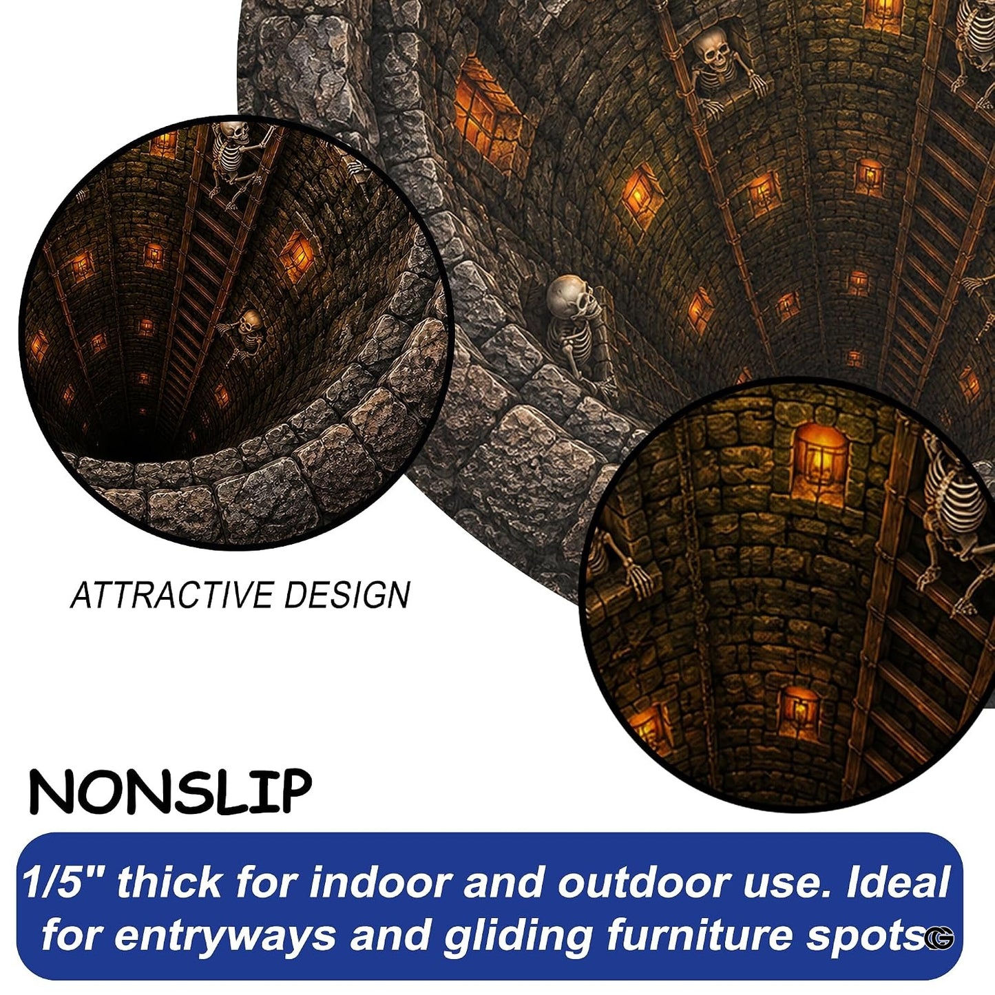 Custom Halloween 3D Optical Illusion Round Rug Skeleton Horror Area Rug (1, #13)