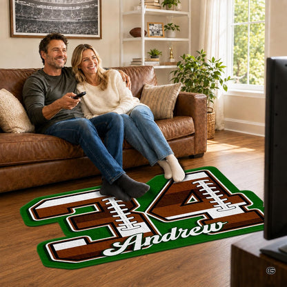 Personalized Football Shaped Rug, Non-Slip Washable Sport Carpet (A05)