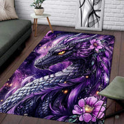 Overhead layout view of the rectangular purple floral dragon cosmic area rug - thumbnail image 7 of 8