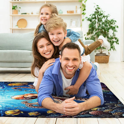 Coral reef sea octopus area rug styled on hardwood flooring in living room. - thumbnail image 4 of 7