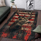 Grunge American flag stag deer hunting illustration rectangular area rug.