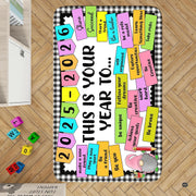 Overhead perspective highlighting the contrast between the checkered frame and dark illustrative center. - thumbnail image 7 of 8