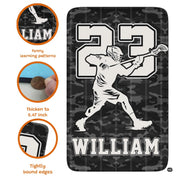 Action shot illustration of lacrosse athlete stick handling on charcoal camo area rug floor decor. - thumbnail image 2 of 9
