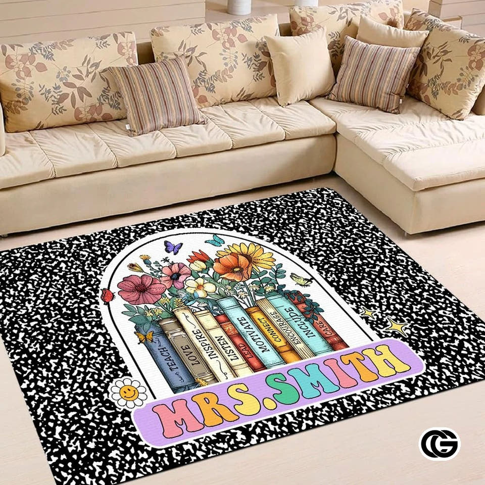 Custom Composition Notebook Rug with Floral Detail - Composition / 2' x 3' (Rectangular)
