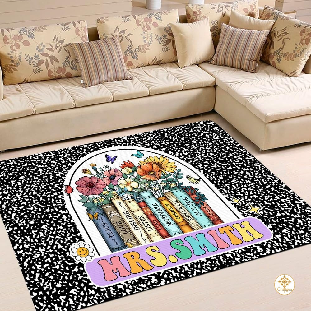 Custom Composition Notebook Rug with Floral Detail - Composition / 2' x 3' (Rectangular)