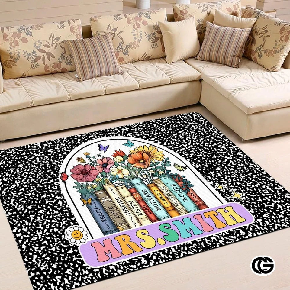 Custom Composition Notebook Rug with Floral Detail - Composition / 2' x 3' (Rectangular)
