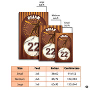 Bedroom floor mockup highlighting the vintage brown and gold baseball batter print area rug - thumbnail image 2 of 7
