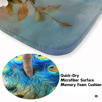 Close-up view of the soft microfiber surface, peacock feathers, and ivory blossoms - thumbnail image 3 of 8