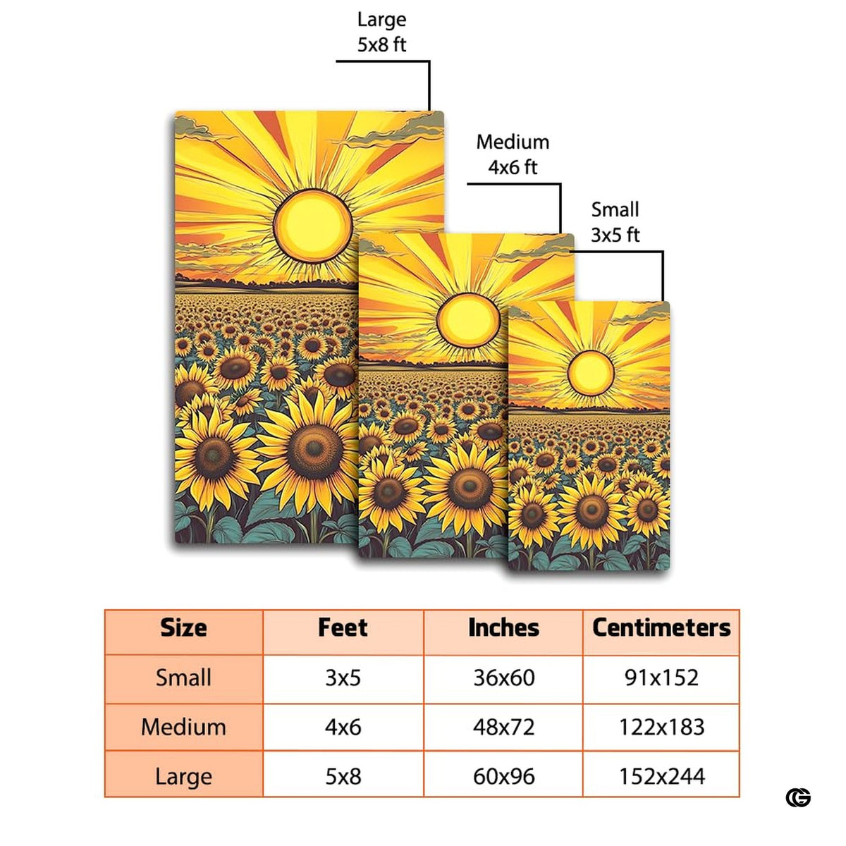 Living room floor mockup highlighting the sunflower field rug beside wicker seating - image 2 of 8