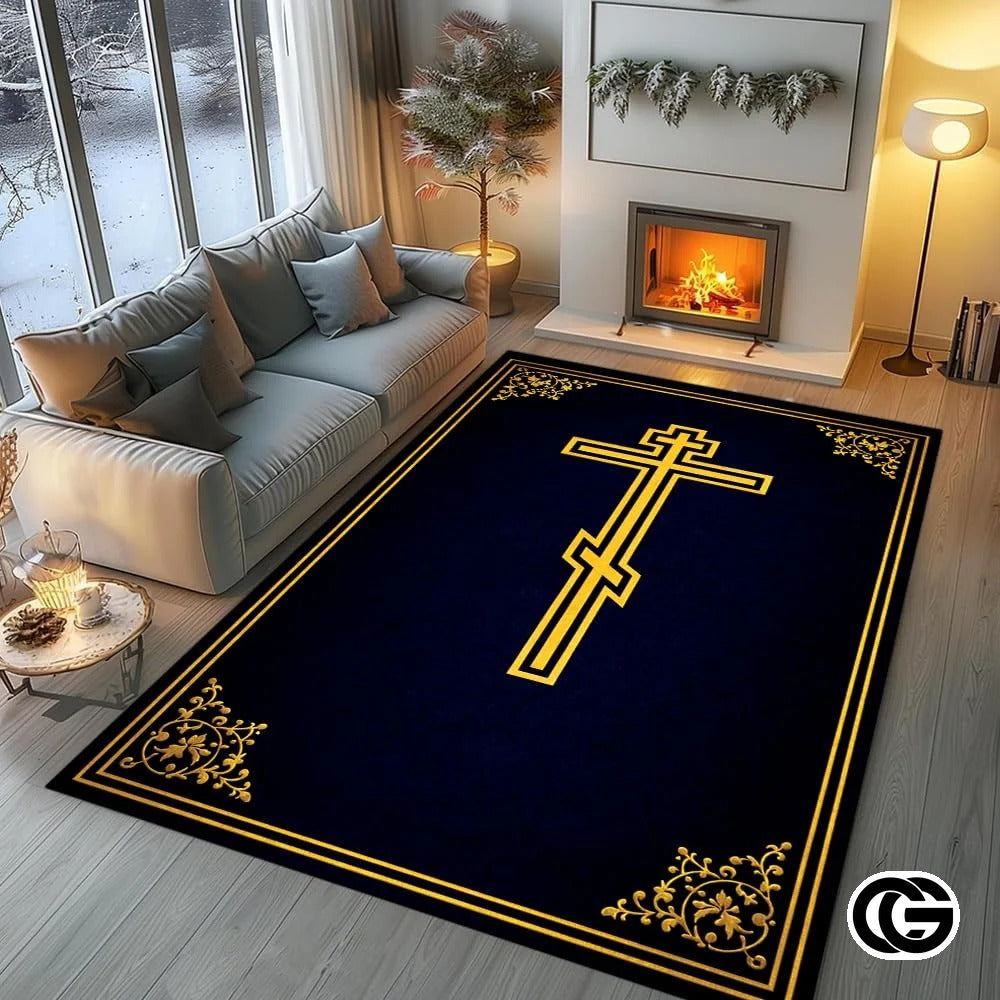 Personalized Orthodox Rug with Christian Cross and Eagle - D6