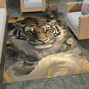 Artistic detail of tiger area rug emphasizing delicate leaf vein textures and golden-amber fluid ribbons. - thumbnail image 7 of 8