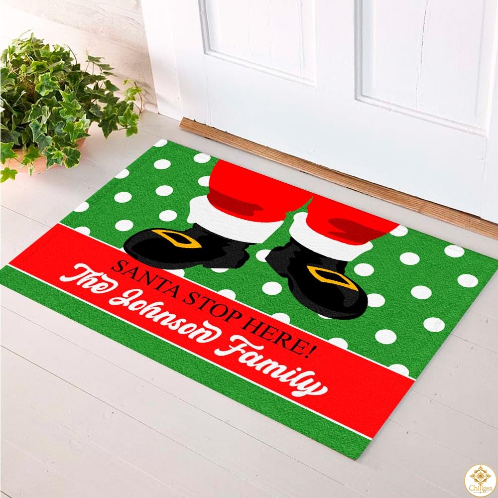 Personalized Christmas Doormat with Family Name and Custom Text
