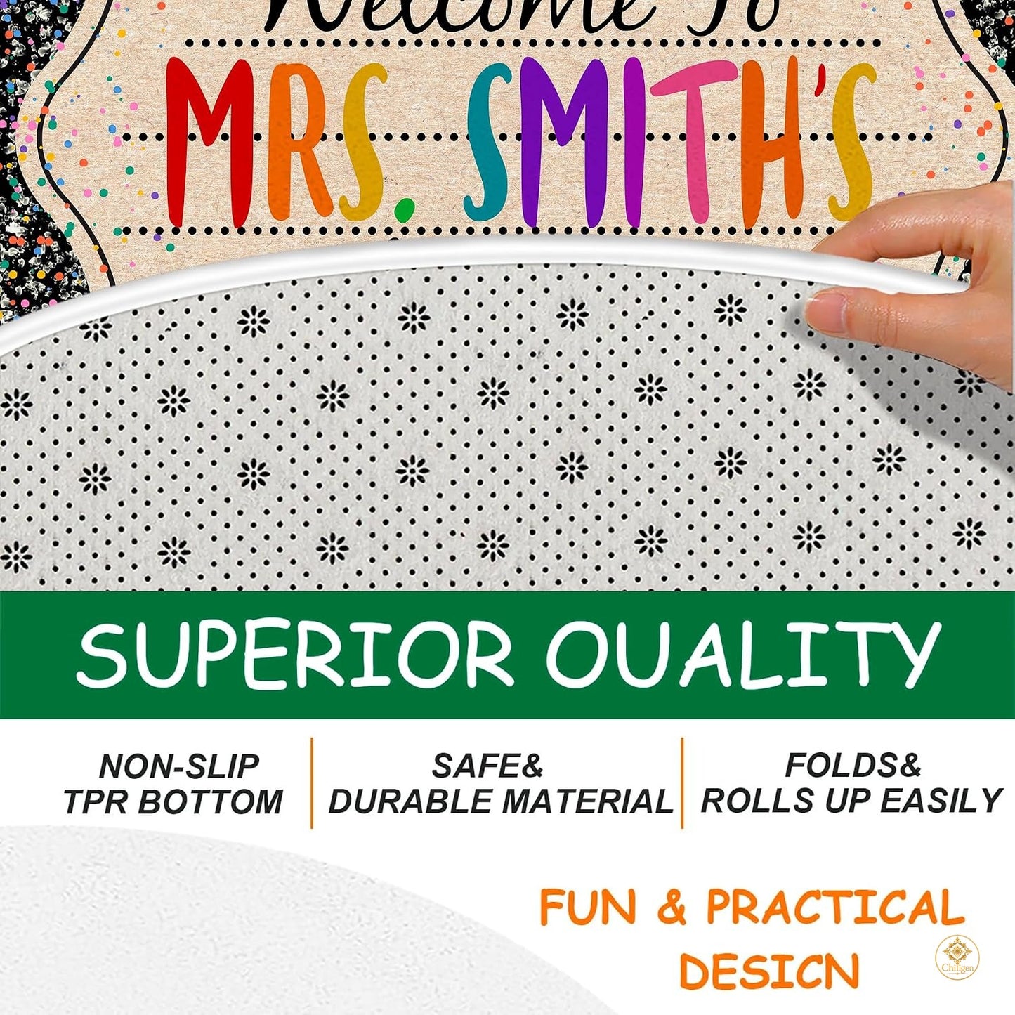 Personalized Teacher Welcome Mat with Custom Name and Crayon