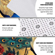 Visual display showing the intricate bird illustration, glowing halo border, and rich peacock colors of the rug. - thumbnail image 6 of 7