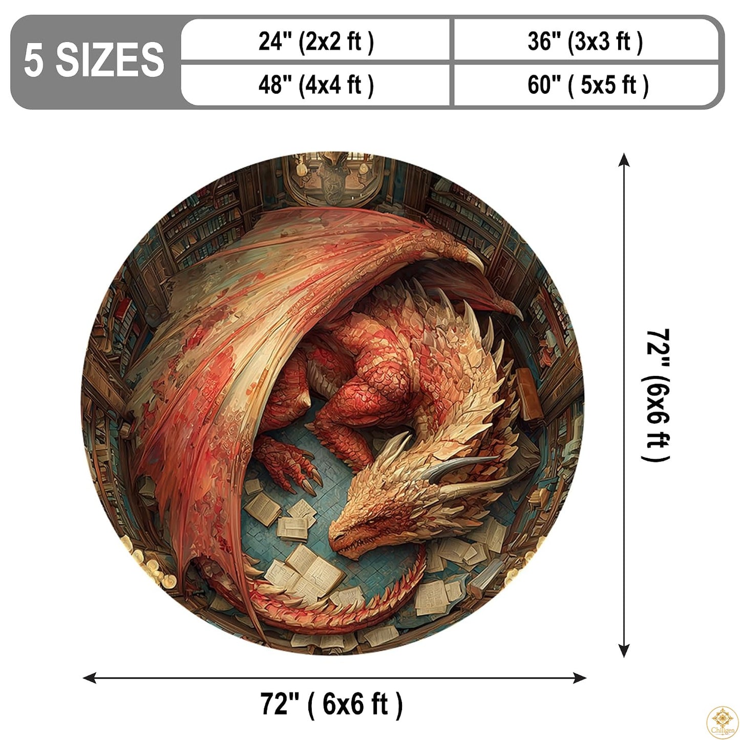 Personalized Dragon Round Rug with 3D Illusion and Low Pile