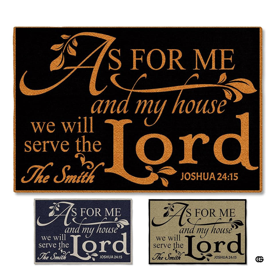 Bible Verse Doormat with Custom Name, As for Me and My House We Will Serve The Lord Doormat 24x16 inches, Thoughtful Gift for Housewarmings, Weddings, Easter, Christmas