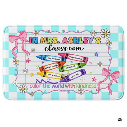 Personalized Teacher Classroom Rug, Custom Back to School Welcome Mat with Name, Kindergarten Preschool Elementary Decor, Composition Notebook Carpet (A06)