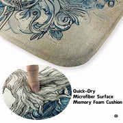 Fireside lounge setting with a person relaxing on the vintage indigo Celtic tree rug - thumbnail image 5 of 8