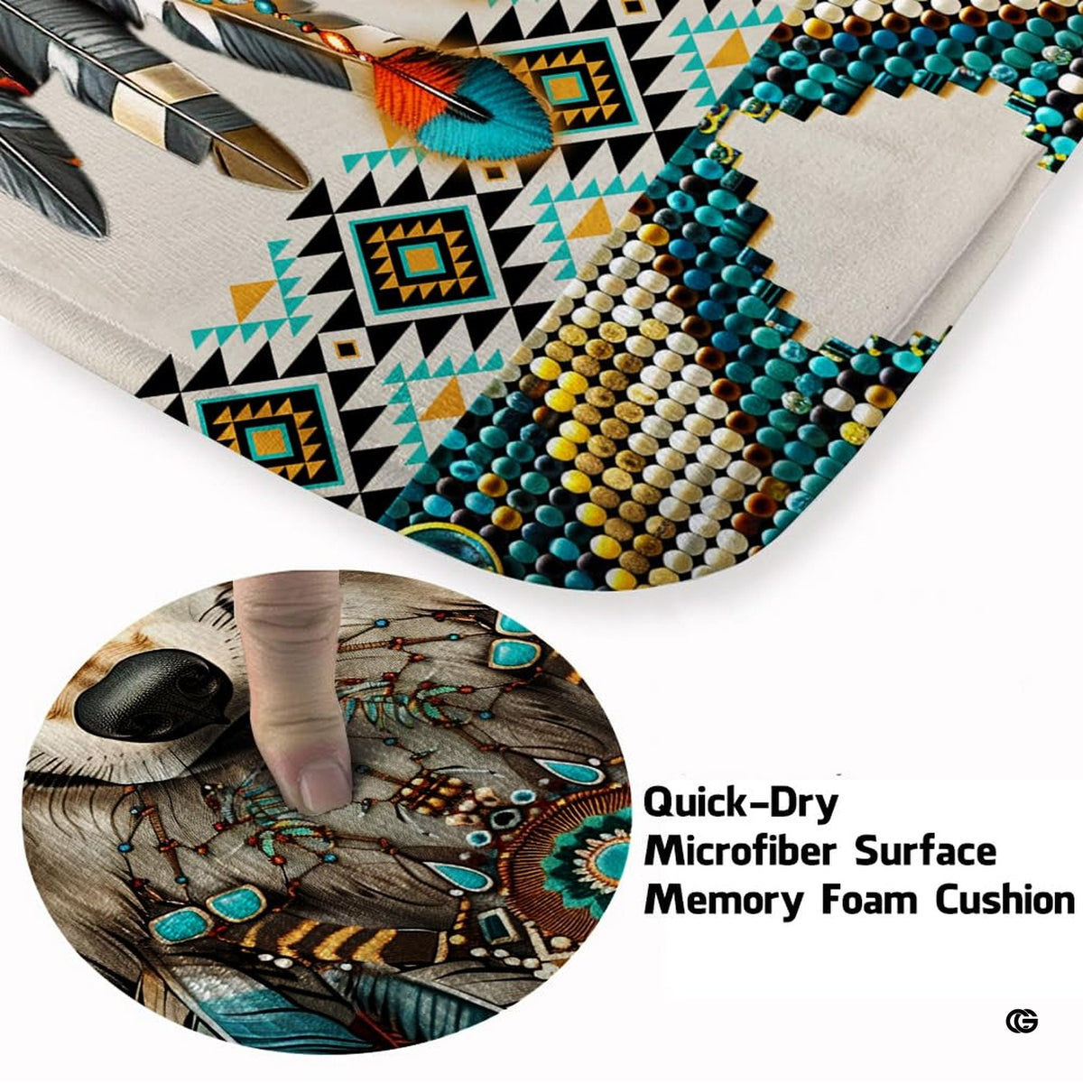Close-up view of the soft microfiber surface, wolf fur, and turquoise gemstone jewelry - image 3 of 7