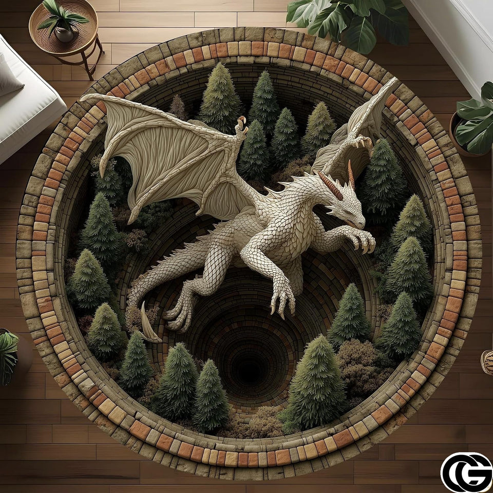 Personalized Dragon Round Rug with 3D Effect and Non-Slip Back