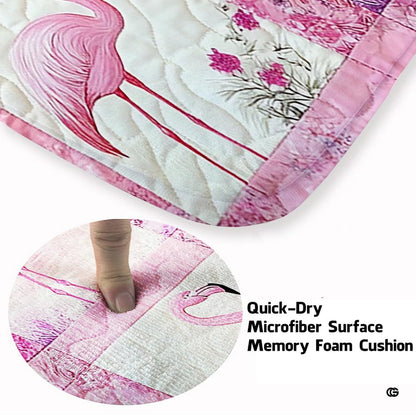 Patchwork medallion area rug design highlighting magenta botanicals and flamingo artwork. - thumbnail image 3 of 7