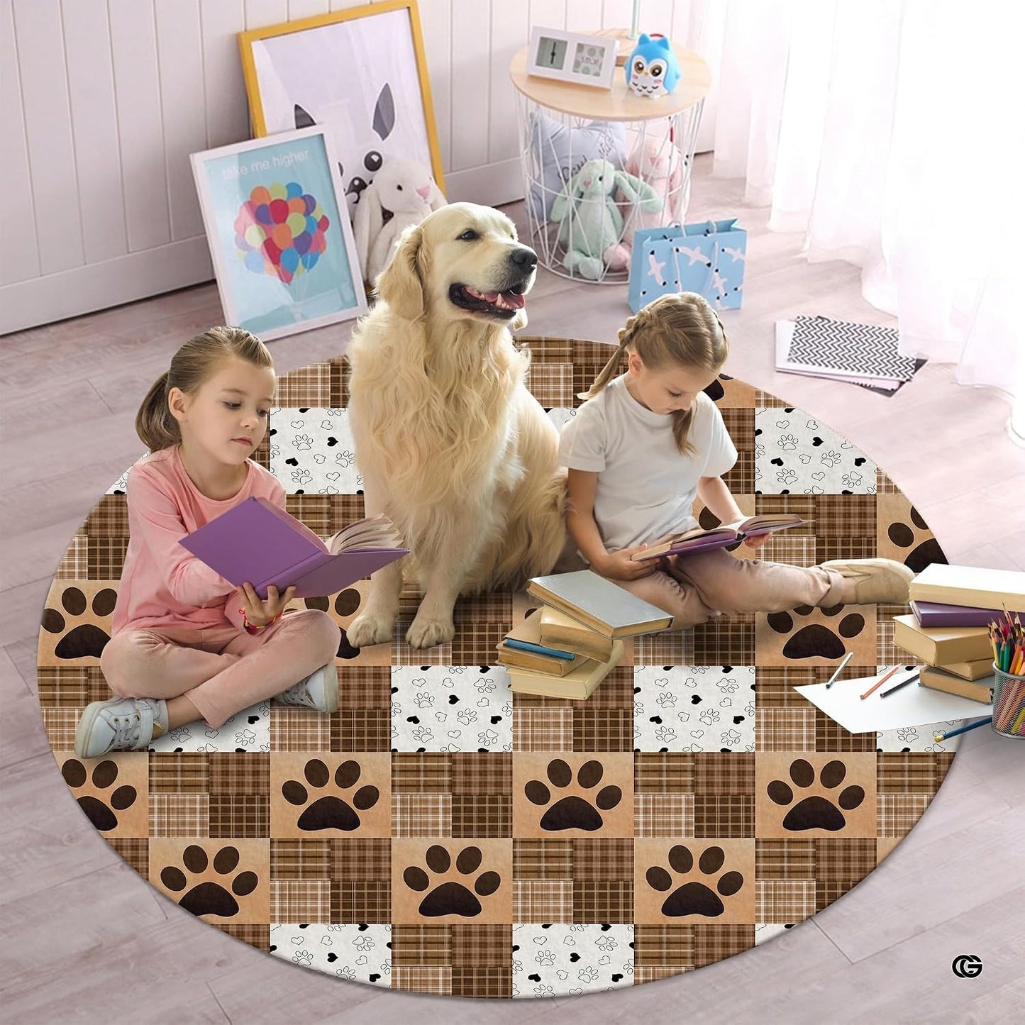 Custom Dog Paw Round Rug Patchwork Area Rug for Pet Lovers (1, A5)