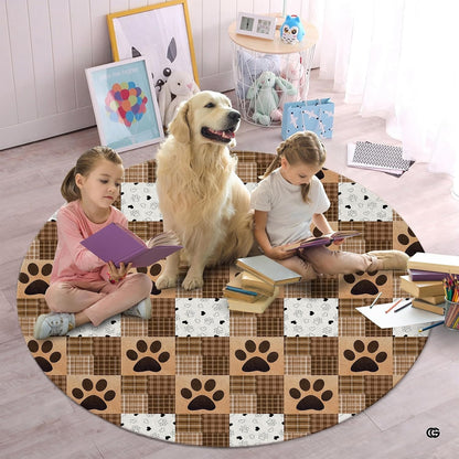 Custom Dog Paw Round Rug Patchwork Area Rug for Pet Lovers (1, A5)