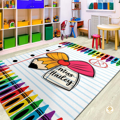 Custom Composition Notebook Classroom Rug for Kids - Pencil Bow / 2' x 3' (Rectangular)