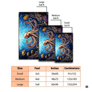 Lifestyle scene featuring family lounging on golden octopus coral reef area rug. - thumbnail image 5 of 7