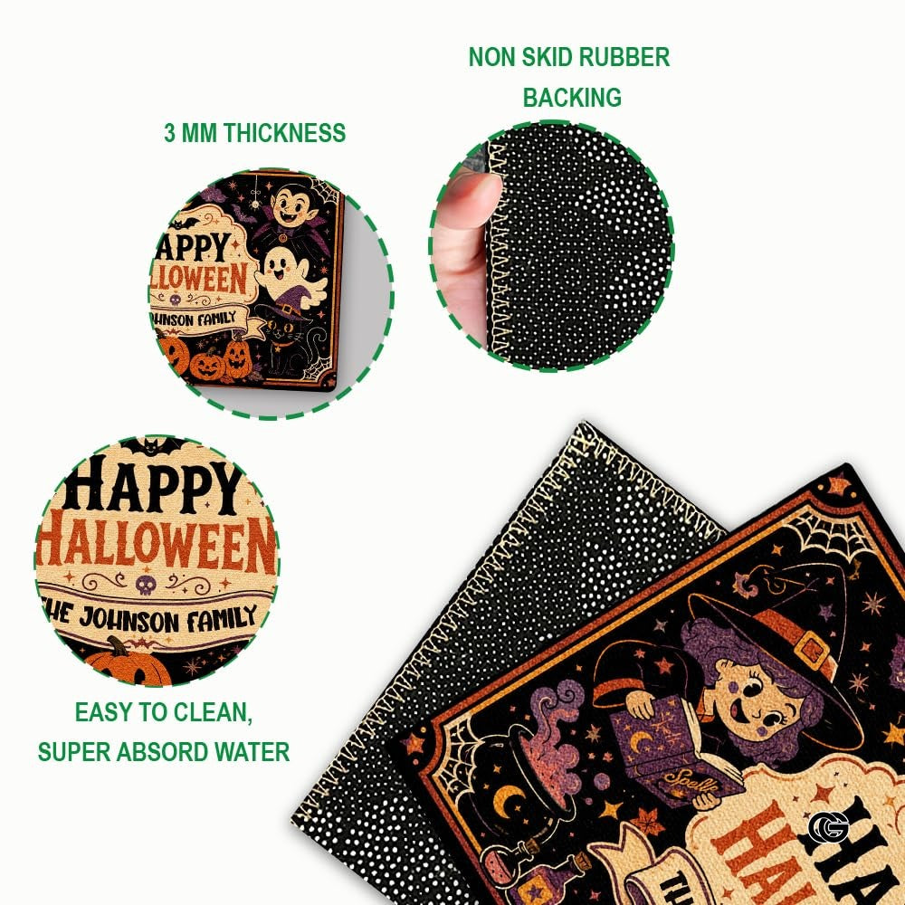 Halloween Door Mat Outdoor, Custom Spooky Welcome Mat with Black Cat and Pumpkin, Fall Front Door Mat for Porch Entryway Decor #2