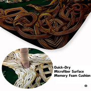 Fireside lounge setting with a person relaxing on the sacred oak Celtic tree rug - thumbnail image 5 of 8