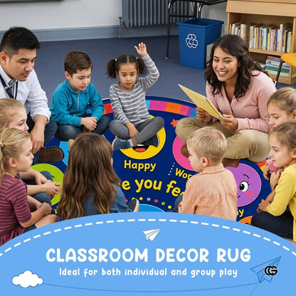 Wheel of Feelings and Emotions Round Rug, Educational Mental Health Rug for Classroom, Educational Animal Shape School Mat, Back to School Gift (Emotion 1)