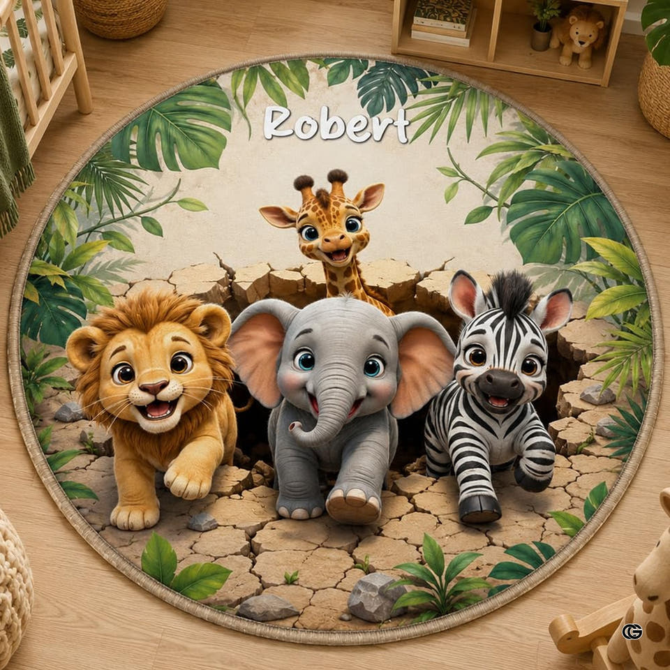 Safari jungle baby animals nursery area rug - view 1