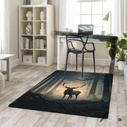 Overhead layout view of the rectangular majestic elk buck misty pine forest area rug - thumbnail image 5 of 5