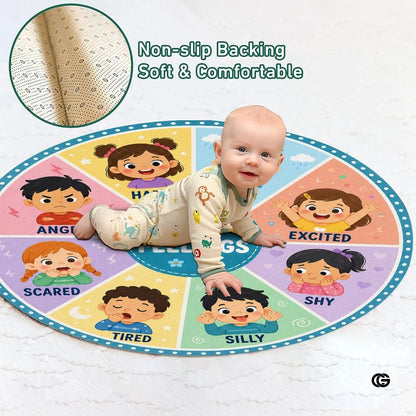 Wheel of Feelings and Emotions Round Rug, Educational Mental Health Rug for Classroom, Educational Animal Shape School Mat, Back to School Gift (Emotion 2)