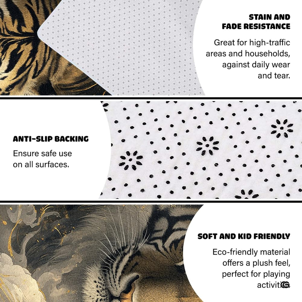 Detailed artwork perspective of tiger area rug with sparkling metallic glitter accents and smoky gradients. - image 4 of 8