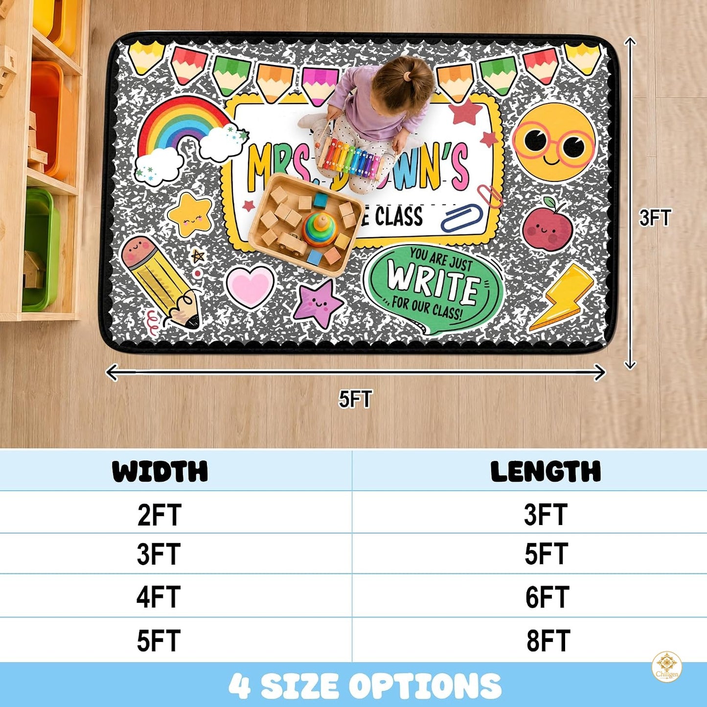 Custom Composition Notebook Classroom Rug for Kids